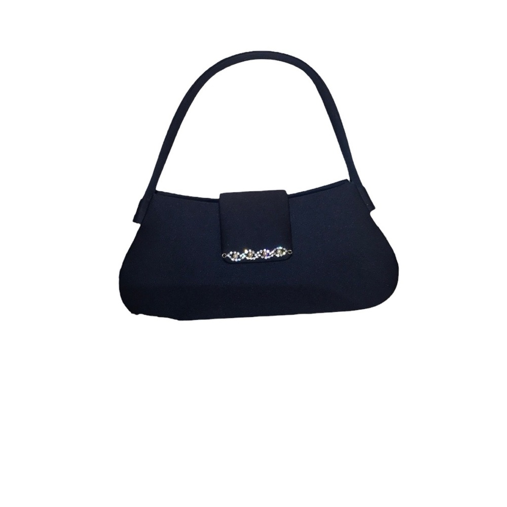 Like NEW! Ladies Small Flip Top Black Evening Bag w/ Stone Accents